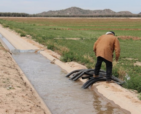 Man standing near irrigation ditch on the Gila River Indian Community in Arizona
