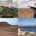 Collage of four photos depicting scenes from Indian Country: A greenhouse, a person pointing, Pyramid Lake, and a school bus on the Navajo Nation